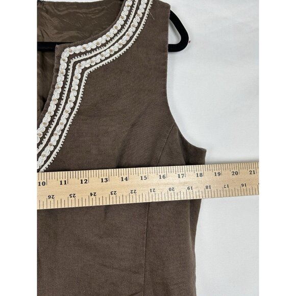 Talbots Womens Knee Length Shift Dress Size 14  Brown 100% Linen Sleeveless - Picture 4 of 9